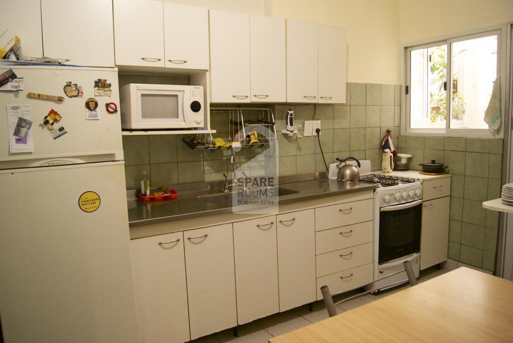 The kitchen at the apartment in Balvanera