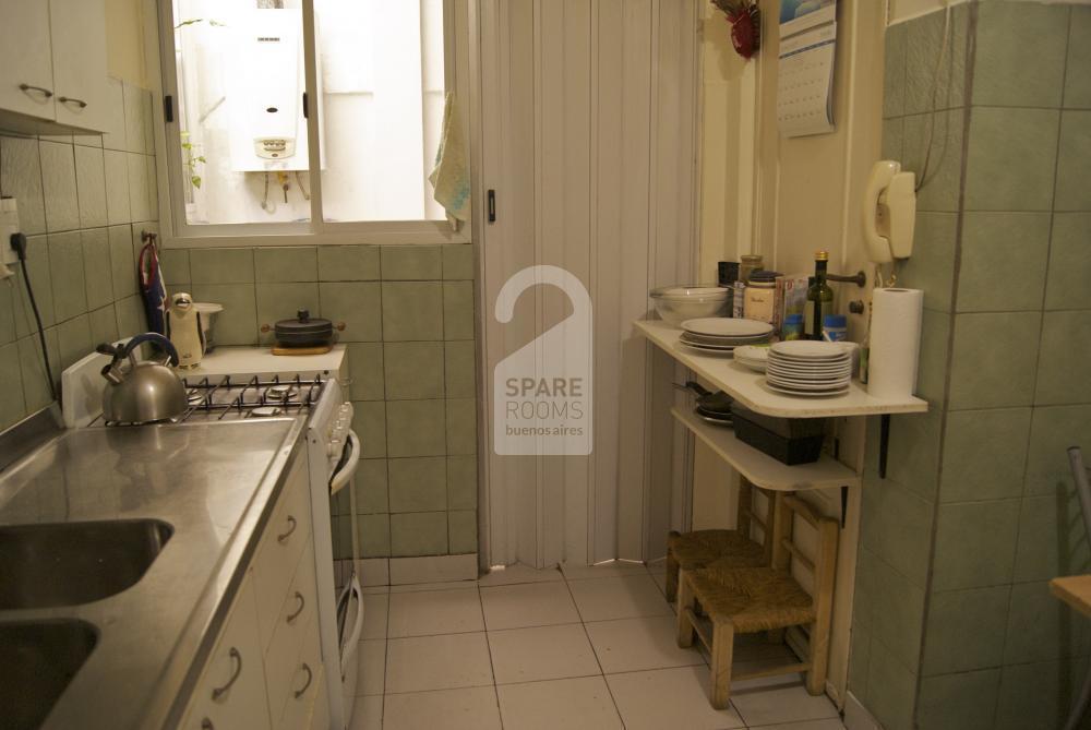 The kitchen at the apartment in Balvanera