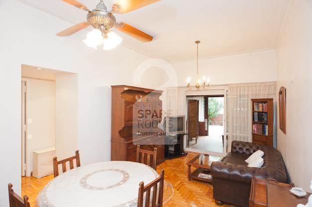 The dining area in the living room.