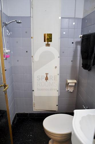 View of the bathroom with the shower space